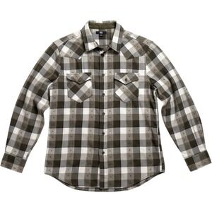Frye Mens Plaid Western Flannel Shirt Green Brown Long Sleeve Button Down Size M